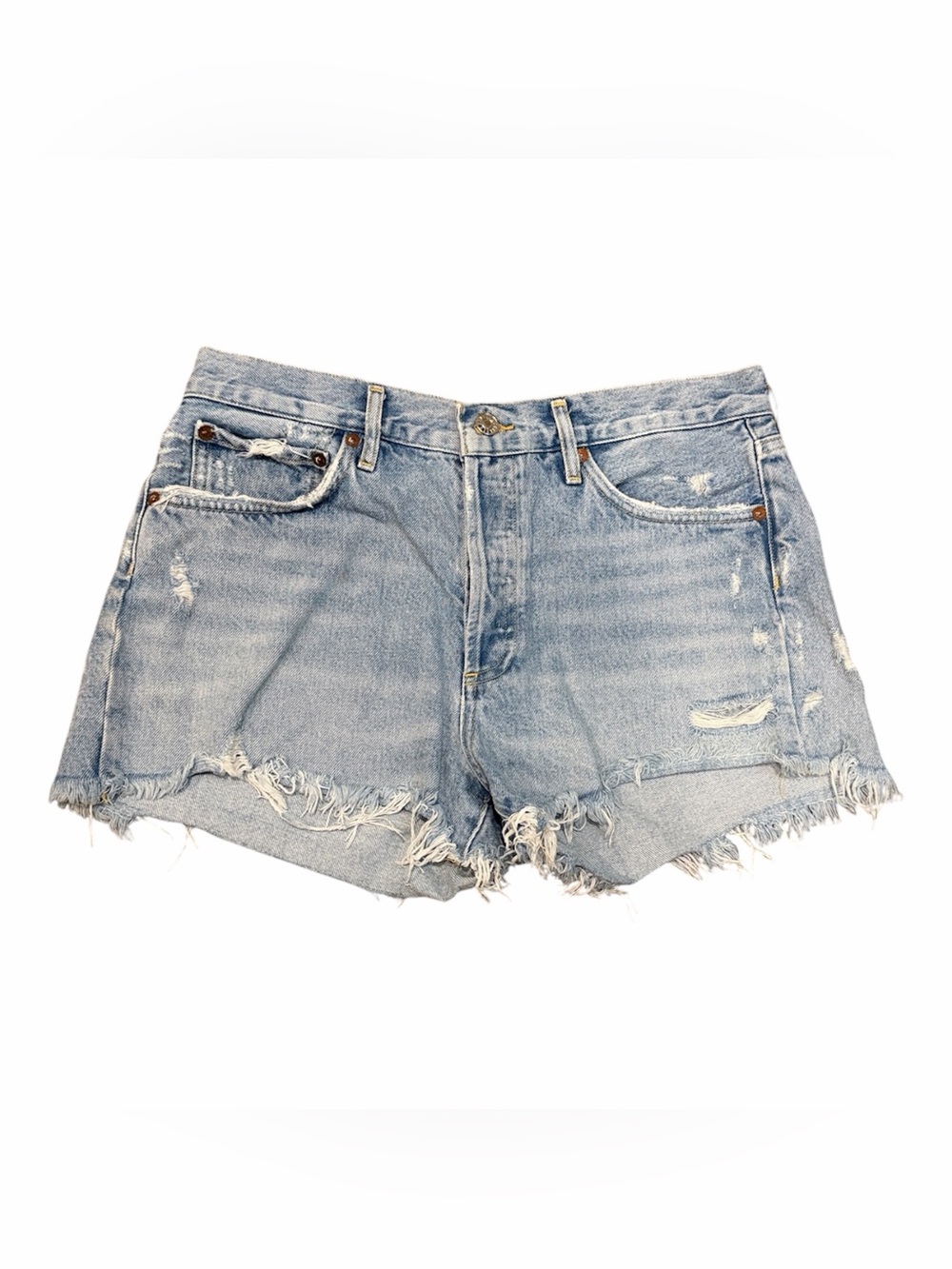 Agolde light wash distressed cotton Parker denim shorts size 29
